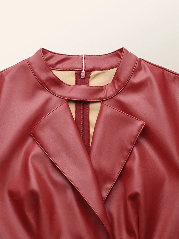 Long Sleeves Hollow Solid Color High-Neck Maxi Dresses