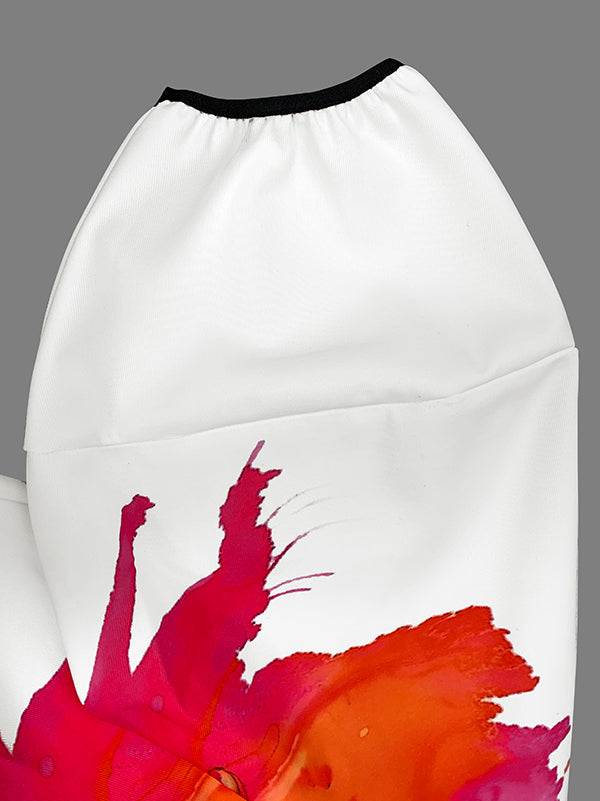 Loose Puff Sleeves Asymmetric Floral Printed Split-Joint High Neck Outerwear