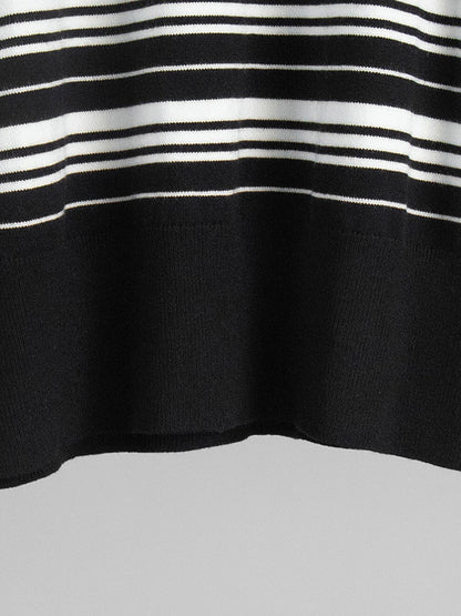 Long Sleeves Split-Joint Striped Lapel Sweater Tops