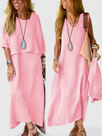 Lea | Women's Two-Piece Set Maxi Dress & Short Sleeve Top