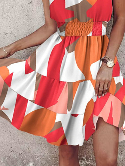 Lockere ärmellose Minikleider mit Farbblock, Kontrastfarbe, Elastizität und geteiltem Neckholder 