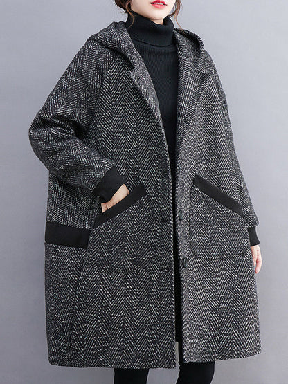 Original Creation Long Sleeves Loose Keep Warm Hooded Outerwear