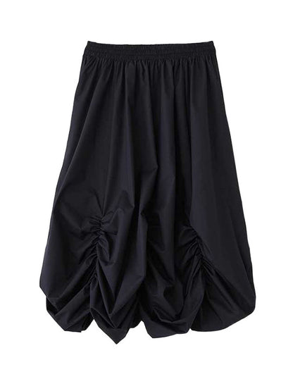 Loose Wide Leg Elasticity Pleated Pockets Solid Color Culotte Ninth Pants