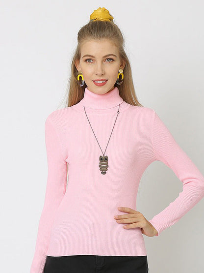 10 Colors Simple Knitting Solid Color High-Neck Pullover