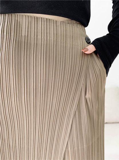 Column Irregularity Pleated Solid Color Casual Pants Bottoms