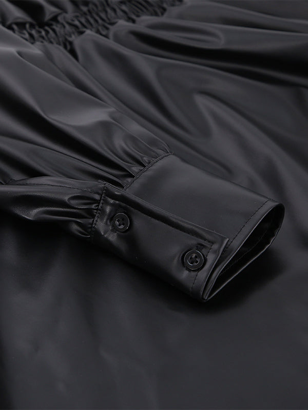 Mini-robes à manches bouffantes amples, élastiques, plissées, fendues, col Claudine 