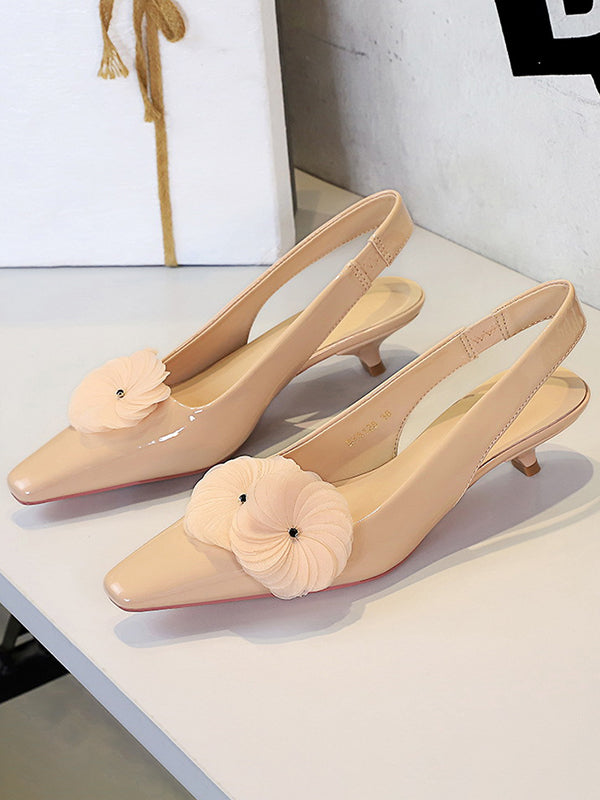 Elasticity Flower Shape Pointed-Toe Split-Joint Pumps Sling Shoes