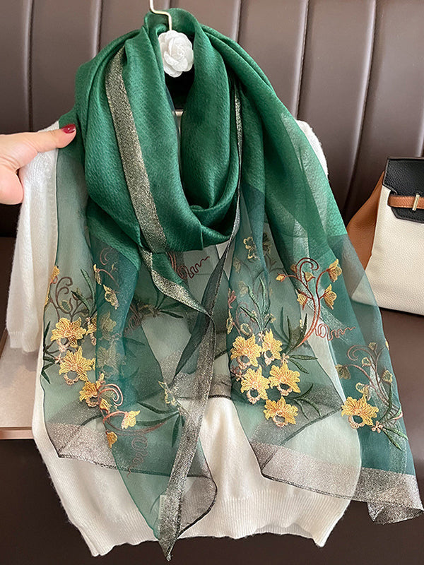 Embroidered Keep Warm Shawl&Scarf GREEN One_size