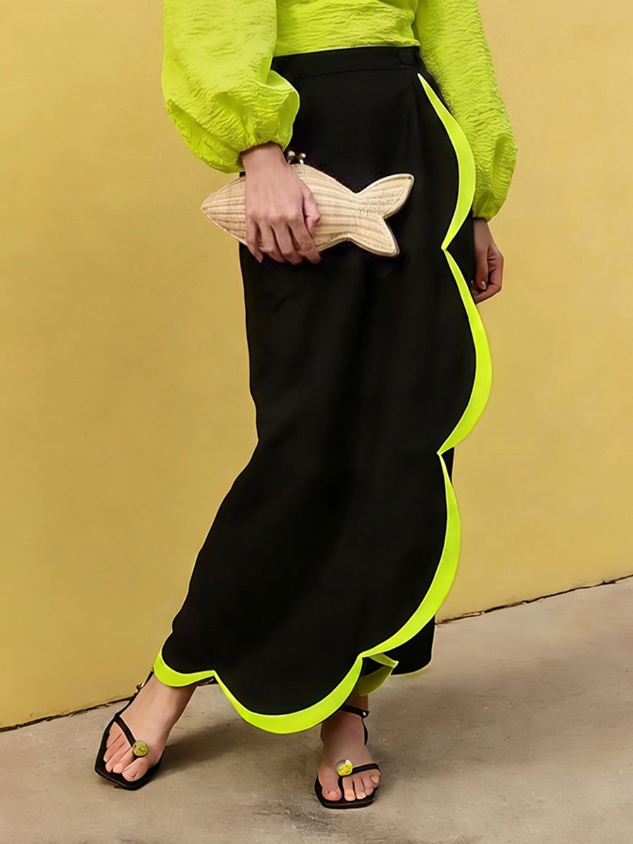 Contrast Color Asymmetric High Waisted Skirts Bottoms