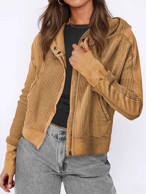 Veste à capuche, manches longues, poches boutonnées, fermeture éclair fendue, vêtements d'extérieur à capuche 