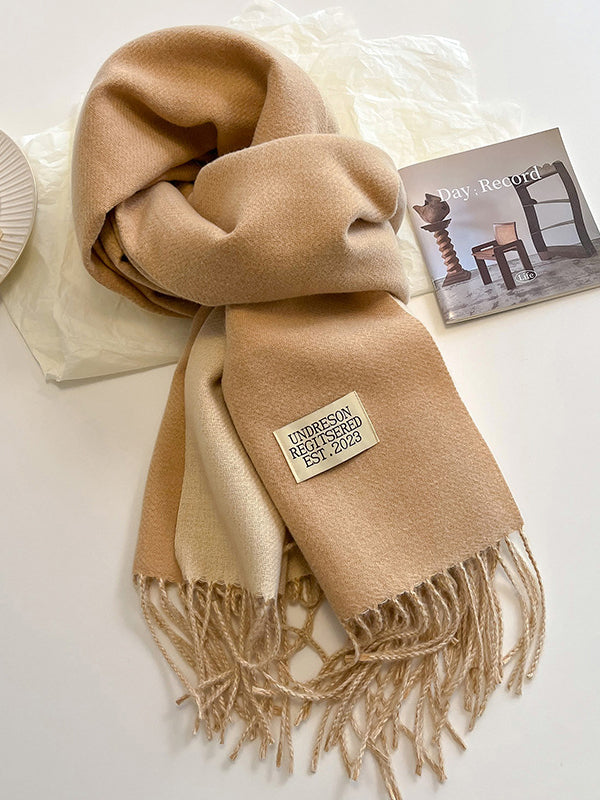 Keep Warm Tasseled Shawl&Scarf KHAKI One_size