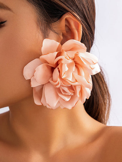 Solid Color Three-Dimensional Flower Drop Earrings PINK One_size
