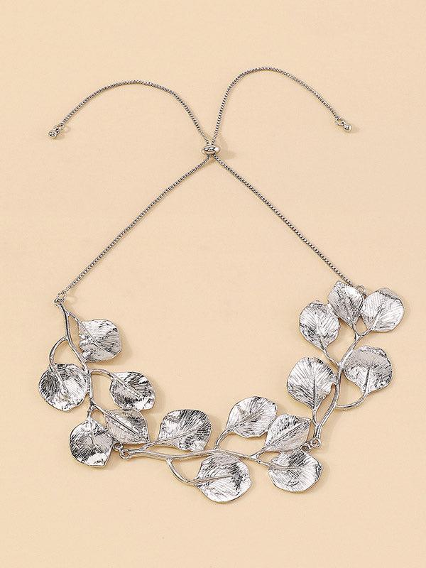 Leaves Shape Solid Color Necklaces Accessories SILVER One_size