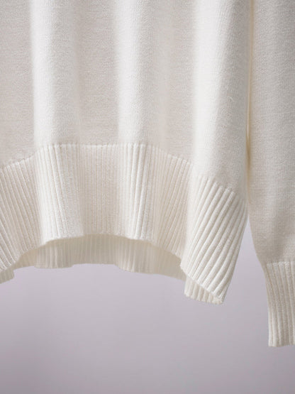 High-Low Long Sleeves Solid Color Split-Joint High Neck Sweater Tops