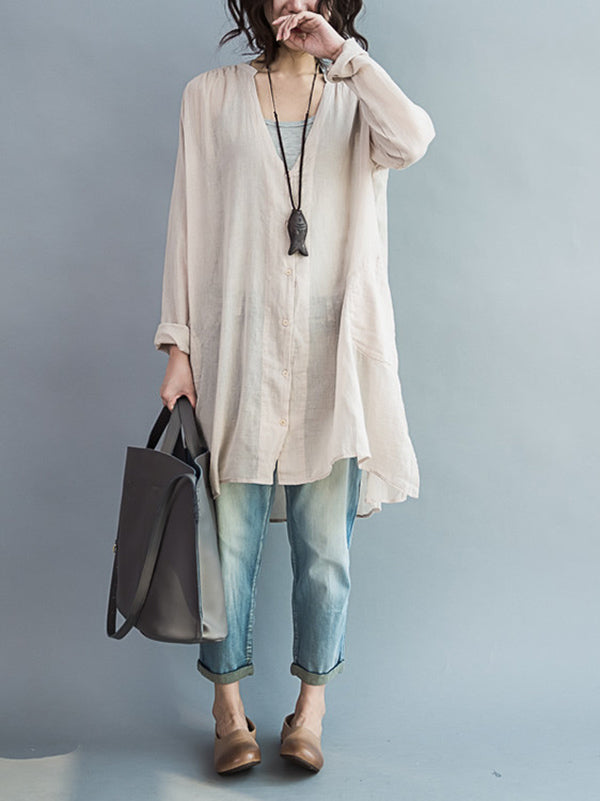 Original Solide Sonnenschutz-Bluse mit V-Ausschnitt 