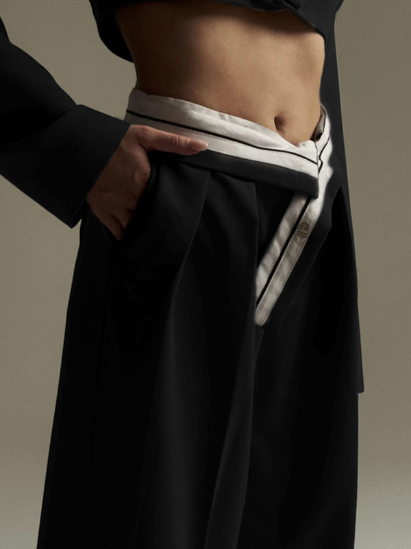 Urban High Waist Weites Bein Gestreifte Plisseehose Einfarbig 