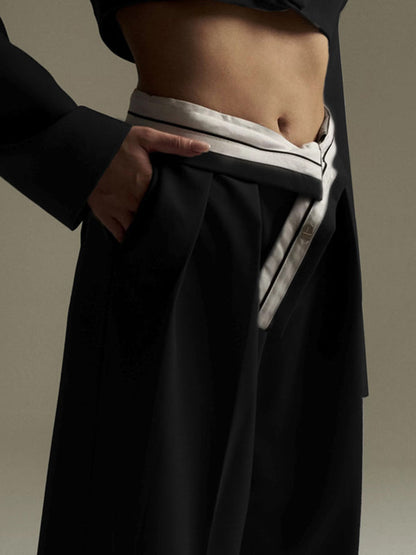 Urban High Waist Weites Bein Gestreifte Plisseehose Einfarbig 