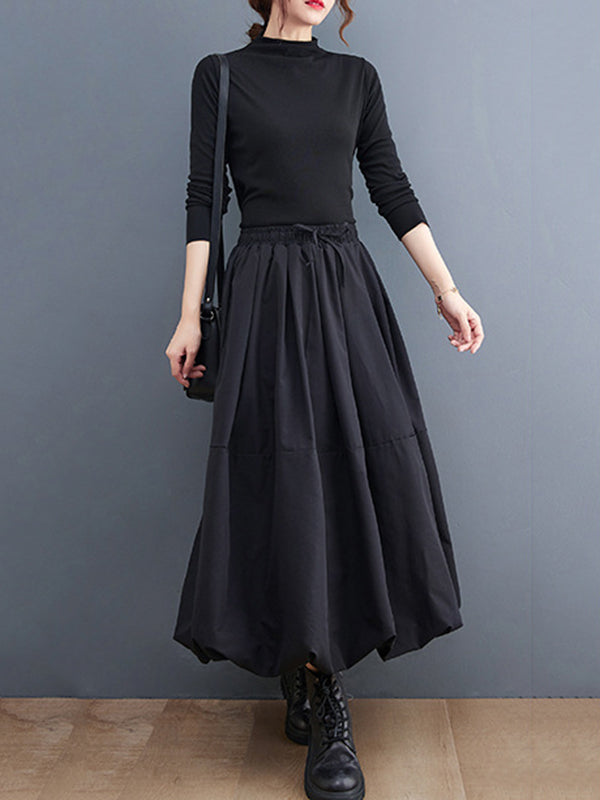 Urban Loose Drawstring High Waisted Black Bubble Skirt