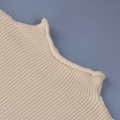 Casual Cap Sleeve Solid Color High-Neck Sweater Tops Pullovers