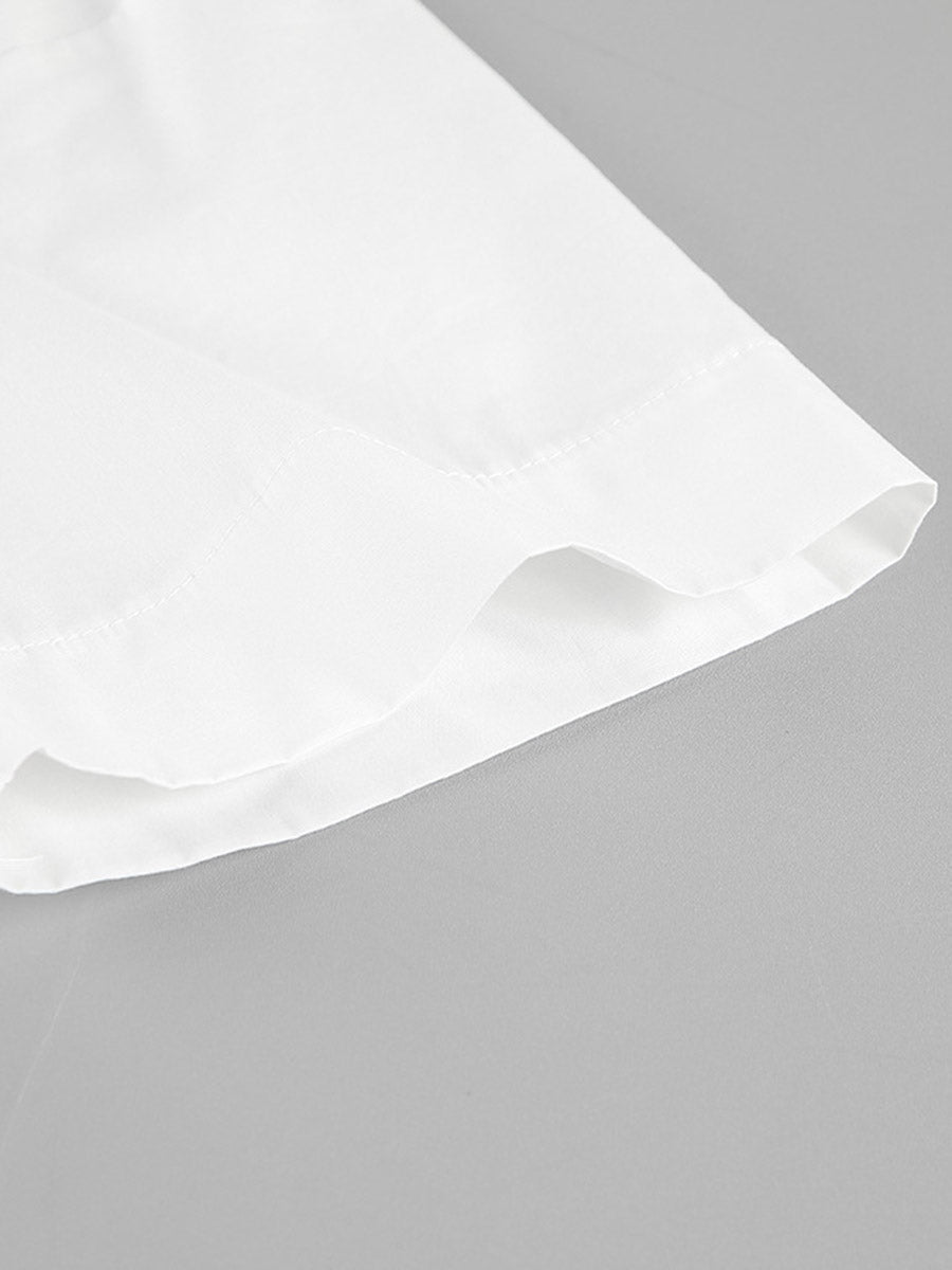 Elasticated Waist High Waisted Pleated Solid Color Split-Joint Tied Waist Round-Neck Blouses&Shirts Tops