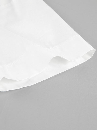 Elasticated Waist High Waisted Pleated Solid Color Split-Joint Tied Waist Round-Neck Blouses&Shirts Tops