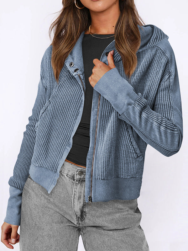 Veste à capuche, manches longues, poches boutonnées, fermeture éclair fendue, vêtements d'extérieur à capuche 