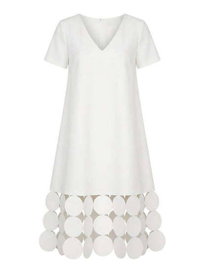A-line Loose Solid Color Split-Joint Tasseled V-neck Midi Dresses