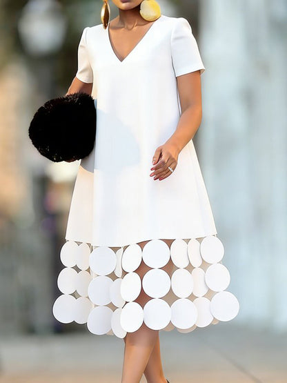A-line Loose Solid Color Split-Joint Tasseled V-neck Midi Dresses
