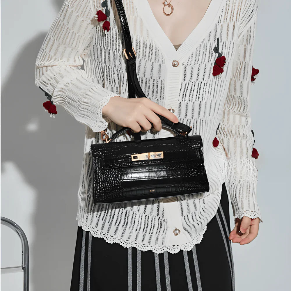 Women Leather Top Handle Bag | Crocodile Pattern Handbag | Crossbody Bag