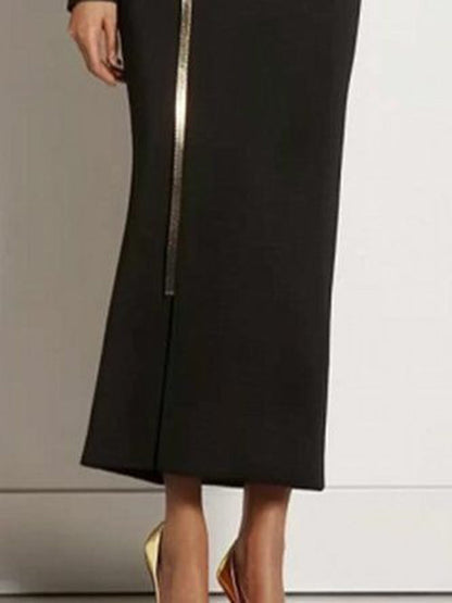 Bodycon Long Sleeves Asymmetric Split-Joint High Neck Maxi Dresses