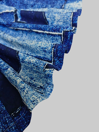 Long Sleeves Printed Zipper Lapel Maxi Dresses Shirt Dress