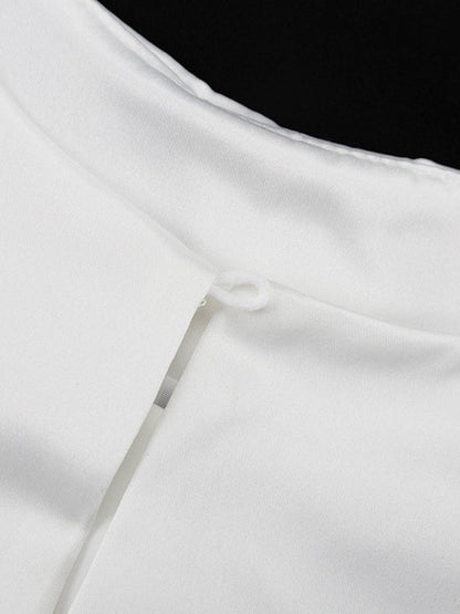 Loose Puff Sleeves Hollow Solid Color Split-Joint Round-Neck Blouses