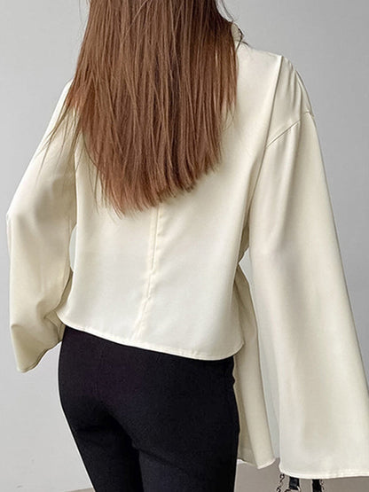 Flared Sleeves Long Sleeves Solid Color Twist Half Turtleneck Blouses&Shirts Tops