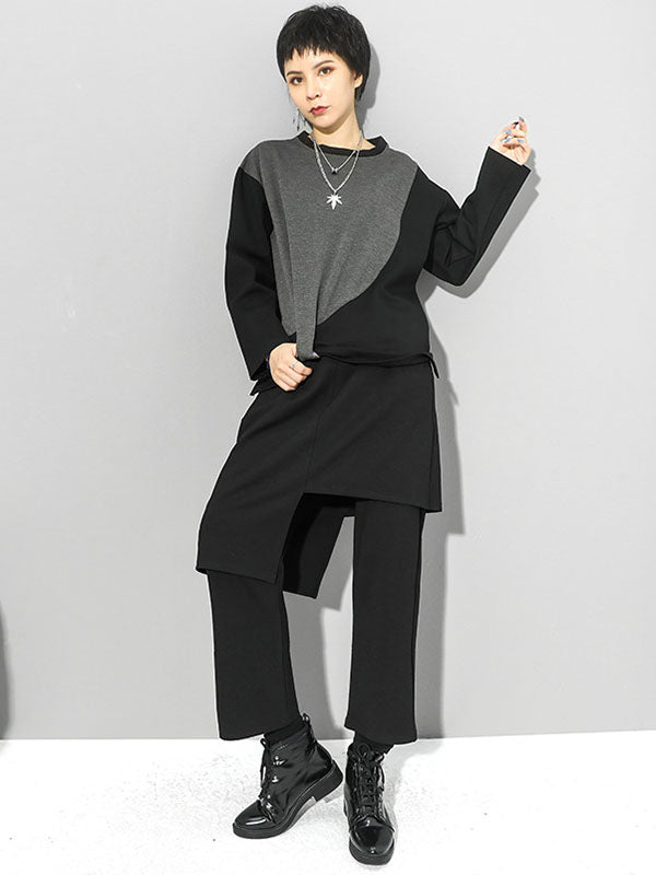 Pantalon décontracté à deux couleurs unies et irrégulières, création originale 