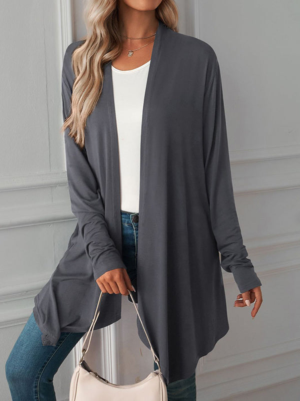 Vêtements d'extérieur amples à manches longues et col affirmé de couleur unie 