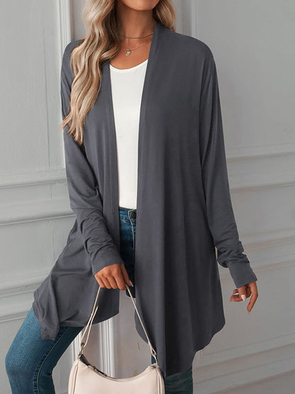 Vêtements d'extérieur amples à manches longues et col affirmé de couleur unie 