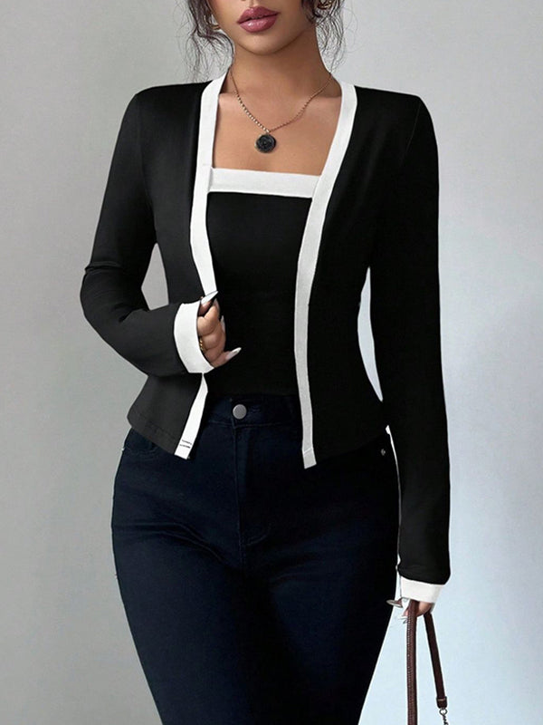 Long Sleeves Solid Color Split-Joint Collarless Two Pieces Set