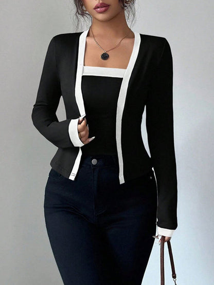 Long Sleeves Solid Color Split-Joint Collarless Two Pieces Set