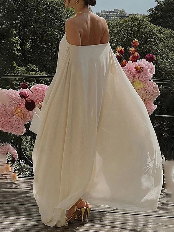 Long Sleeves Loose Solid Color Halter-Neck Maxi Dresses