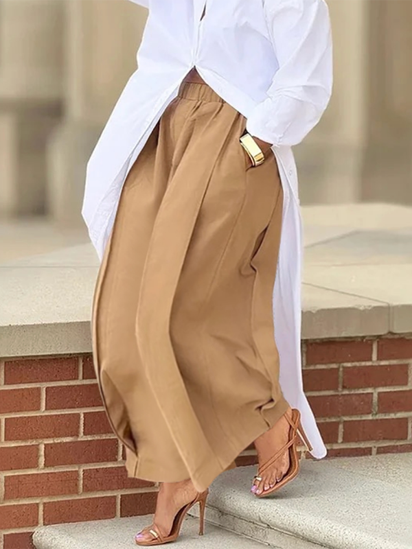 Loose Wide Leg Elasticity Solid Color Casual Pants Bottoms Trousers