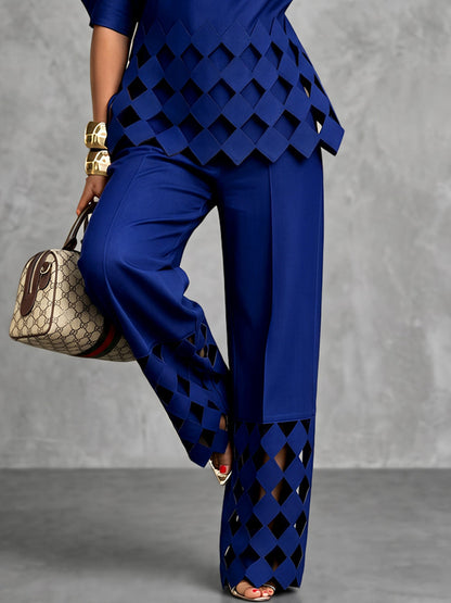 Solid Color Pockets Hollow Wide Leg Loose Trousers Pants