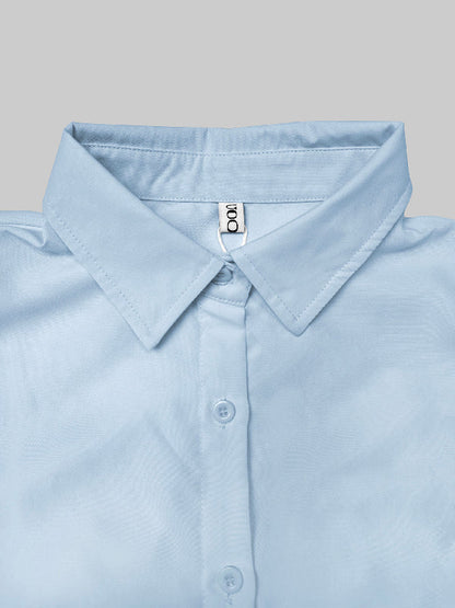 A-Line Long Sleeves Layered Pleated Pockets Solid Color Split-Joint Lapel Midi Dresses Shirt Dress