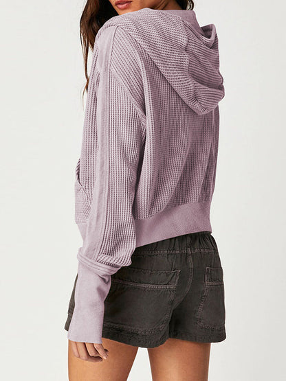 Veste à capuche, manches longues, poches boutonnées, fermeture éclair fendue, vêtements d'extérieur à capuche 