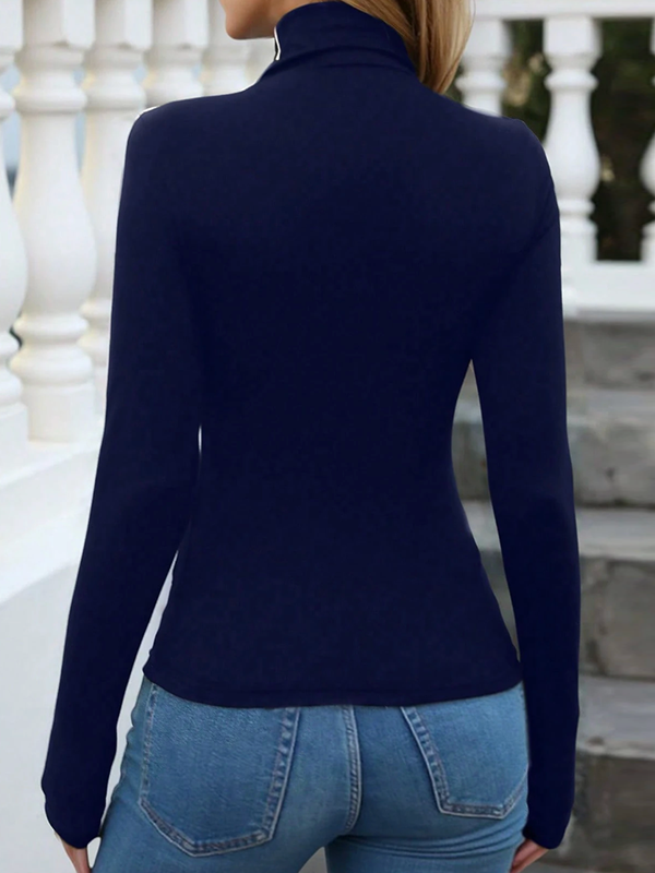 Long Sleeves Striped High Neck Pullovers