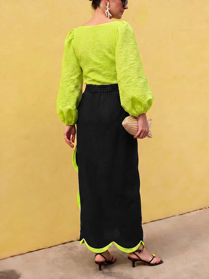 Solid Color Elasticity Puff Sleeves Loose Square-neck Blouses&shirts Tops