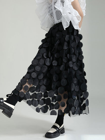 A-Line High Waisted Mesh Polka-Dot Solid Color Split-Joint Skirts Bottoms