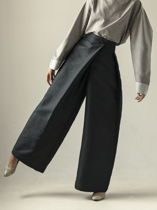 Loose Wide Leg Asymmetric Solid Color Casual Pants Bottoms Trousers