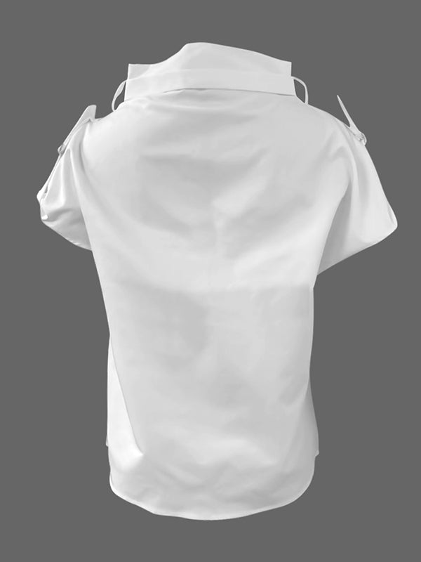 Chemisiers et chemises amples sans manches à col montant et boucle de couleur unie 