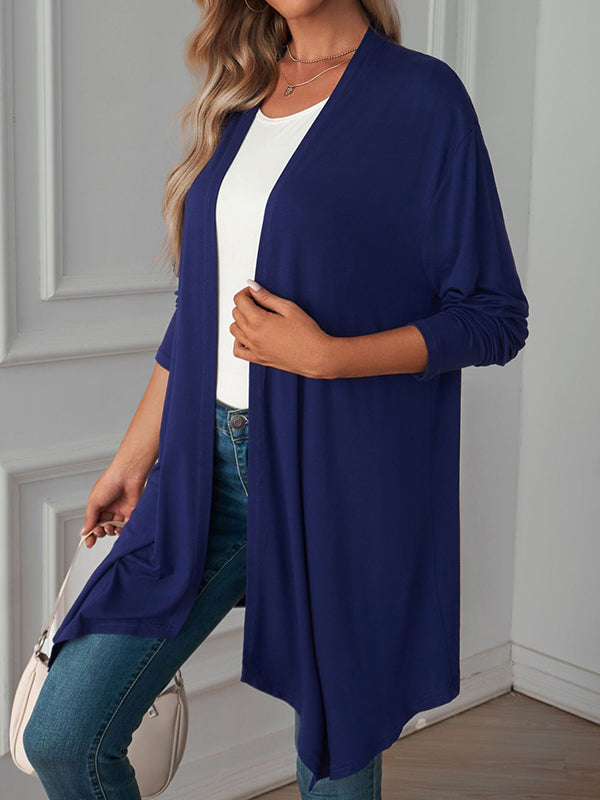 Vêtements d'extérieur amples à manches longues et col affirmé de couleur unie 