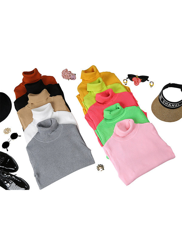 10 Colors Simple Knitting Solid Color High-Neck Pullover